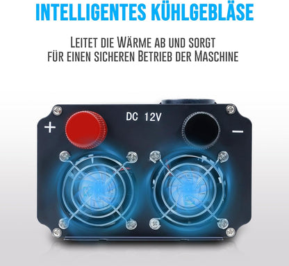 Yinleader Omvormer 2600 W/5200 W zuivere sinus spanningsomvormer 24 V 230 V met 3 Europese stopcontacten en 4 USB-poorten LCD-display voor de spanning