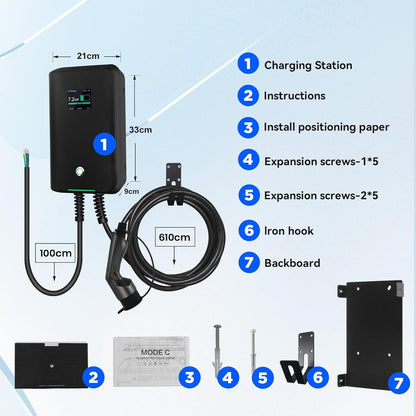 Laadstation elektrische auto – Wallbox EV – Oplader – Type 2 lader – Elektrisch voertuig lader – 7 kW vermogen – App-bediening en IP66 waterdicht