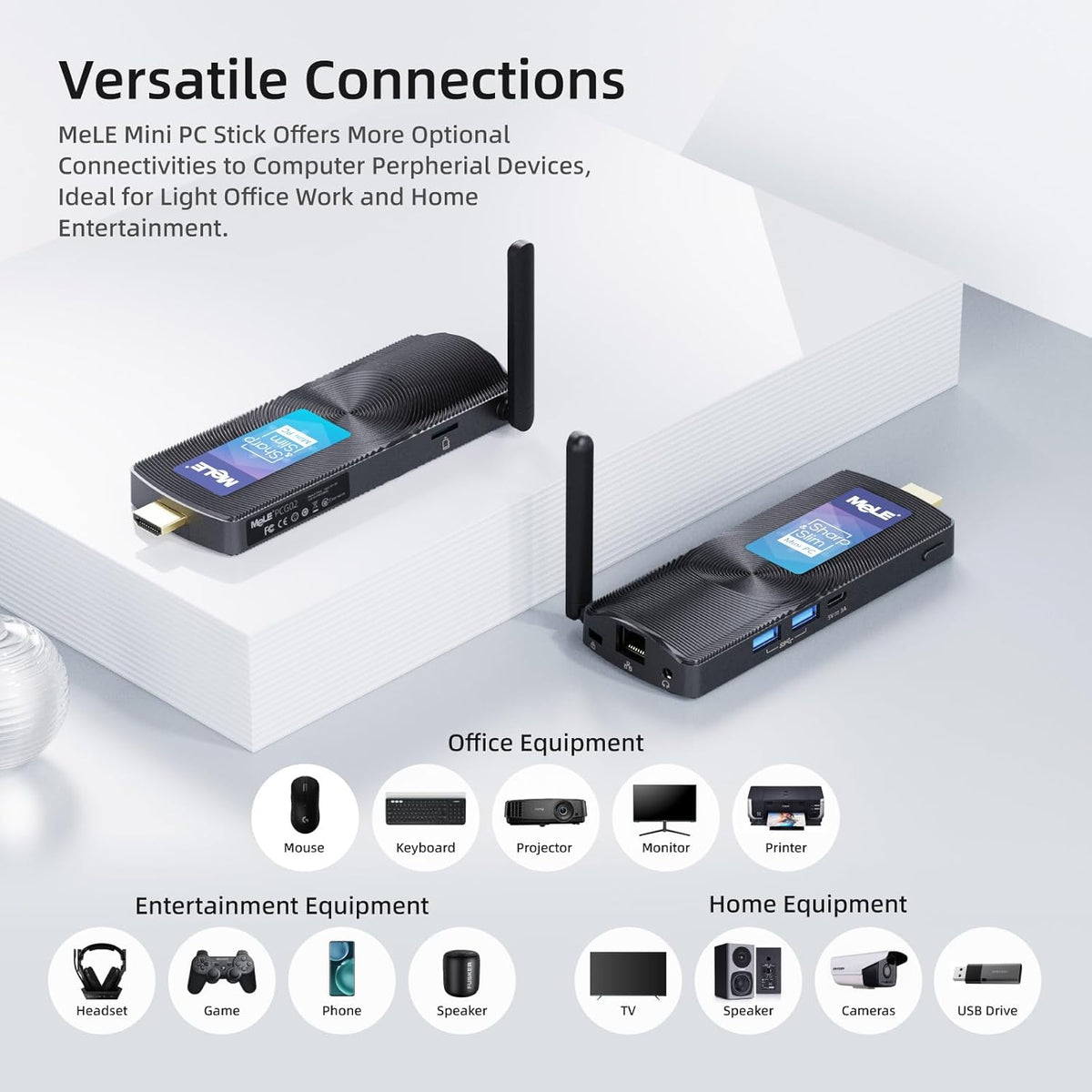 MeLE PCG02 Fanless Mini PC Stick, Celeron J4125 8GB 128GB Micro Desktop Computer Stick, Ondersteuning voor HDMI Wi-Fi5 Gigabit Ethernet, BT4.2 op Zakelijke Kantoor Industriële IoT Media Thuis