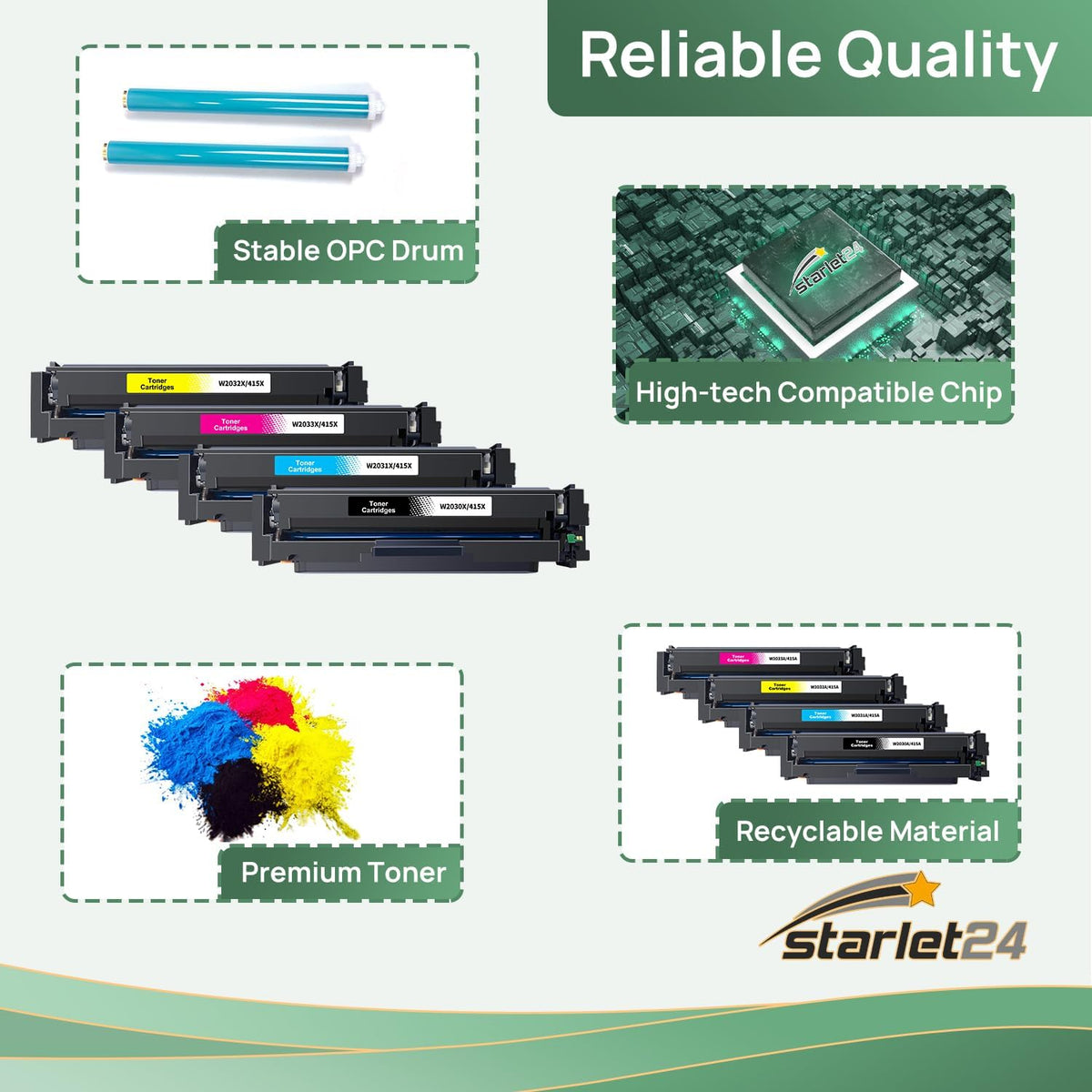 Starlet24 4 x 415 x toner compatibele toner voor HP 415X W2030X W2031X W2032X W2033X met chip als vervanging voor Laserjet Pro MFP M479fdw M479fdn M479fdw M454dw M454dn