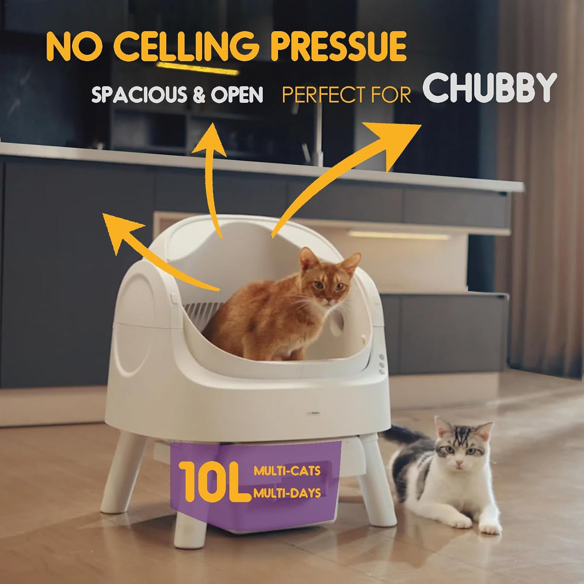 PetPivot Zelfreinigende kattenliterbak met open design, automatische en handmatige modi, directe reiniging en gemakkelijk te scheppen, ideaal voor grote katten, geschikt voor multi-kattenhuizen