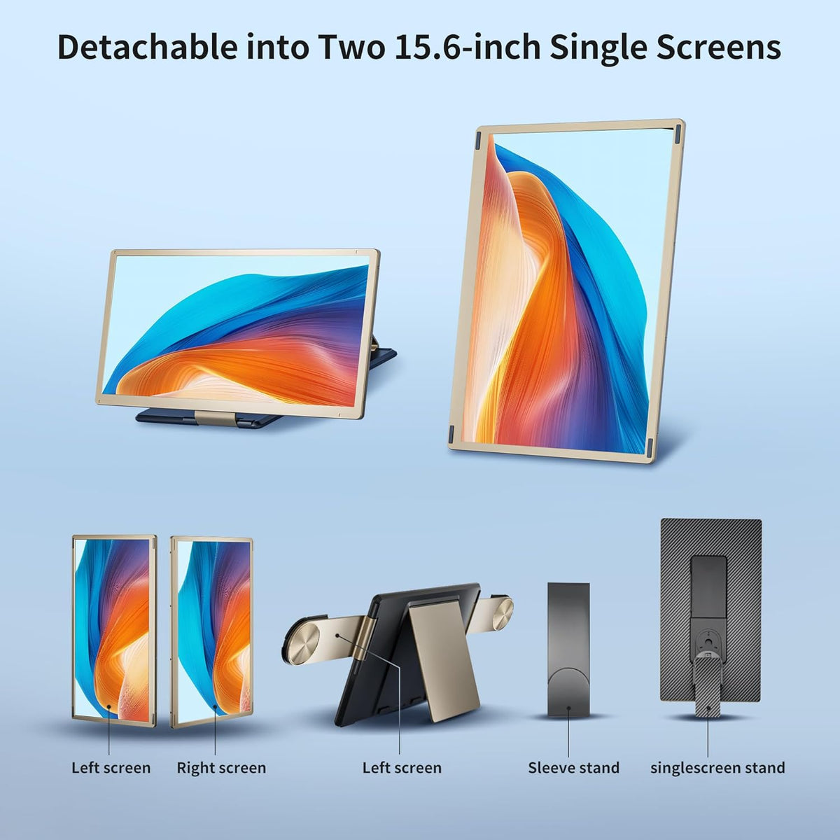 15.6 inch Triple Laptop Screen Extender, FHD 1080P IPS Laptop Monitor Extender, Detachable Screen Travel Monitor Laptops with Speakers, Plug & Play, Compatible with Mac/Android/Win - QUORE