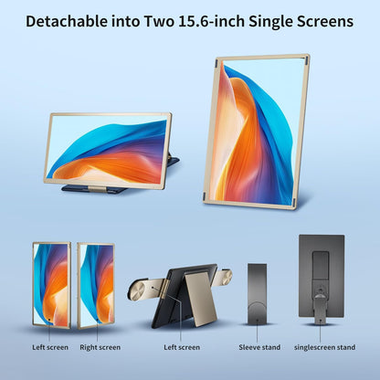 15.6 inch Triple Laptop Screen Extender, FHD 1080P IPS Laptop Monitor Extender, Detachable Screen Travel Monitor Laptops with Speakers, Plug & Play, Compatible with Mac/Android/Win - QUORE