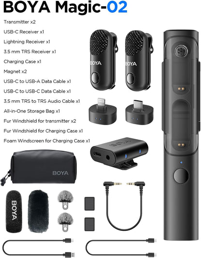 BOYA Magic Draadloze Lavalier Microfoon voor Camera/iPhone/Android (geen standaard) Clip-on, Handheld, Desktop, On-Camera 4-Vorm Mini Microfoon voor Vlogging, Streaming, TikTok, YouTube (2TX+3RX)