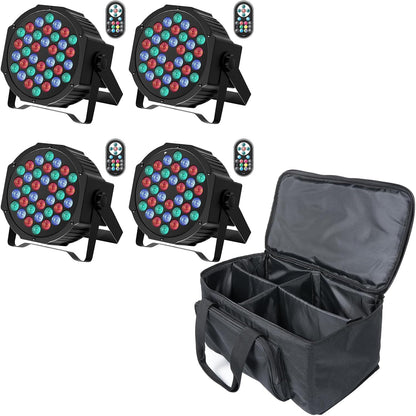 4PCS LED par-spot met par-tas, RGB 36 LED-spot podiumlicht met afstandsbediening en geluidsactiveringsmodus, discolicht voor DJ-bar, bruiloft, verjaardag, feest, festivals