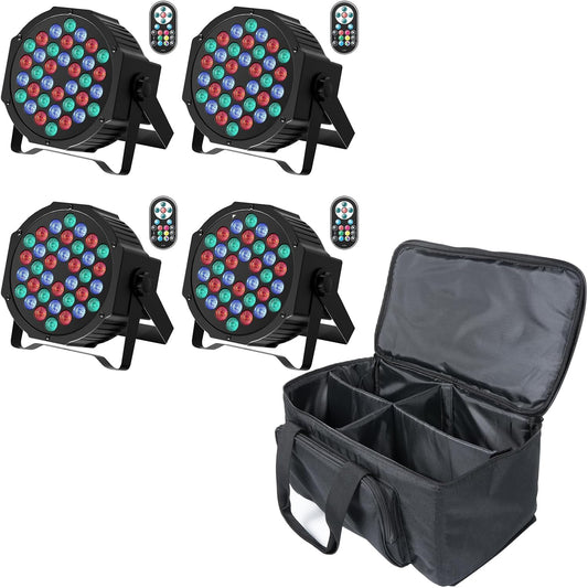 4PCS LED par-spot met par-tas, RGB 36 LED-spot podiumlicht met afstandsbediening en geluidsactiveringsmodus, discolicht voor DJ-bar, bruiloft, verjaardag, feest, festivals
