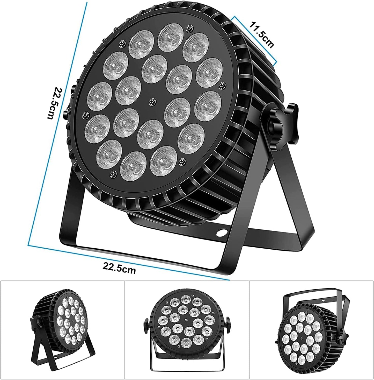 Ledspot, 200 W, 18 leds, podiumverlichting, discolicht, partyverlichting, 12 kanalen, paar ledlicht, RGBW, DMX stroboscoop, geluidsactieve modus, verlichting, DJ lichteffect voor show, party, bar, Halloween, 2 stuks