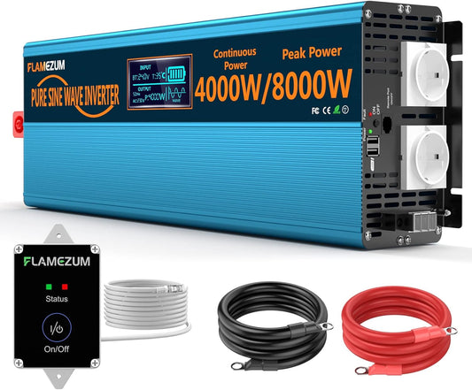 Zuivere Sinus Omvormer – Spanningsomvormer – DC AC Converter – Stroomomzetter – Voltage Transformer – 24V 4000W – 2 EU Stopcontacten – 2 USB Poorten
