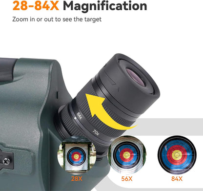 Svbony SV41Pro Mak Spotting Scope met Statief, 28-84X80 FMC Focus op Dubbele Snelheid, 1,25" Afneembaar Oculair, Waterdichte Spotting Scopes voor Vogels Kijken Wildlife Boogschieten Sterrenkijken