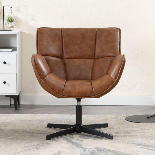 chairus Accent Armchair for Living Room, Swivel PU Leather Tub Chair, Upholstered Occasion Chair with Metal Legs (Brown) - QUORE