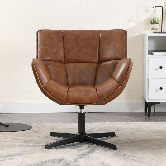 chairus Accent fauteuil voor woonkamer, draaibare kuipstoel in PU-leer, gestoffeerd, gelegenheidsfauteuil met metalen poten (bruin)
