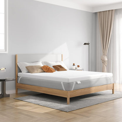 Vesgantti 4 inch traagschuim matrastopper dubbel, gel en bamboe houtskool doordrenkte bedtopper voor koelslaap en drukverlichting, met wasbare hoes - 135 x 190 x 10 cm