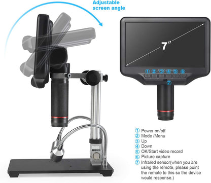 Andonstar AD407 3D HDMI Soldering Digital Microscope met 4MP UHD en 7 inch verstelbare LCD-scherm USB-videomicroscopen voor telefoonreparatie SMT SMD DIY