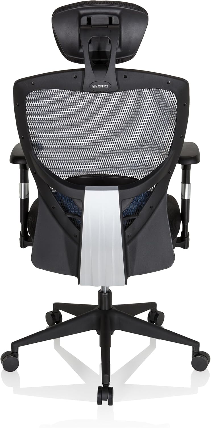 hjh OFFICE Venus Base 657110 Bureaustoel, managersstoel, blauw, ergonomische flexibele lendensteun, hoog zitcomfort, ergonomische draaistoel met verstelbare armleuningen, bureaustoel