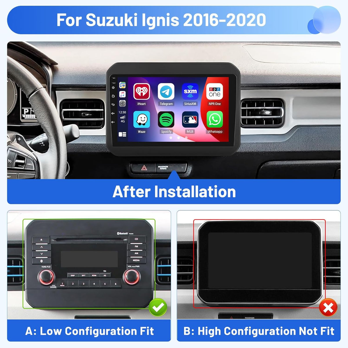 Android 15 autoradio voor Suzuki Ignis 2016-2020 4+64G met Wireless CarPlay Android Auto, 9 inch scherm ondersteuning FM RDS 32EQ GPS Bluetooth WiFi SWC AHD achteruitrijcamera