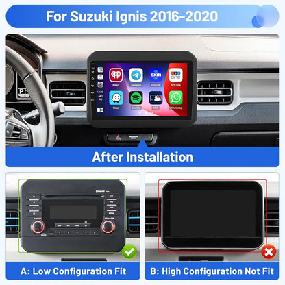 Android 15 autoradio voor Suzuki Ignis 2016-2020 4+64G met Wireless CarPlay Android Auto, 9 inch scherm ondersteuning FM RDS 32EQ GPS Bluetooth WiFi SWC AHD achteruitrijcamera