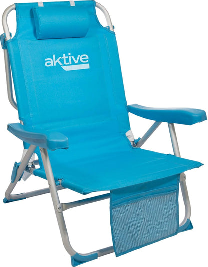 AKTIVE Set van 2 klapstoelen, verschillende posities, voor strand, tuin, terras of camping, 5 posities, 49 x 58 x 80 cm, zithoogte 27 cm, kantelbeveiliging, belastbaar tot 100 kg, met handgrepen