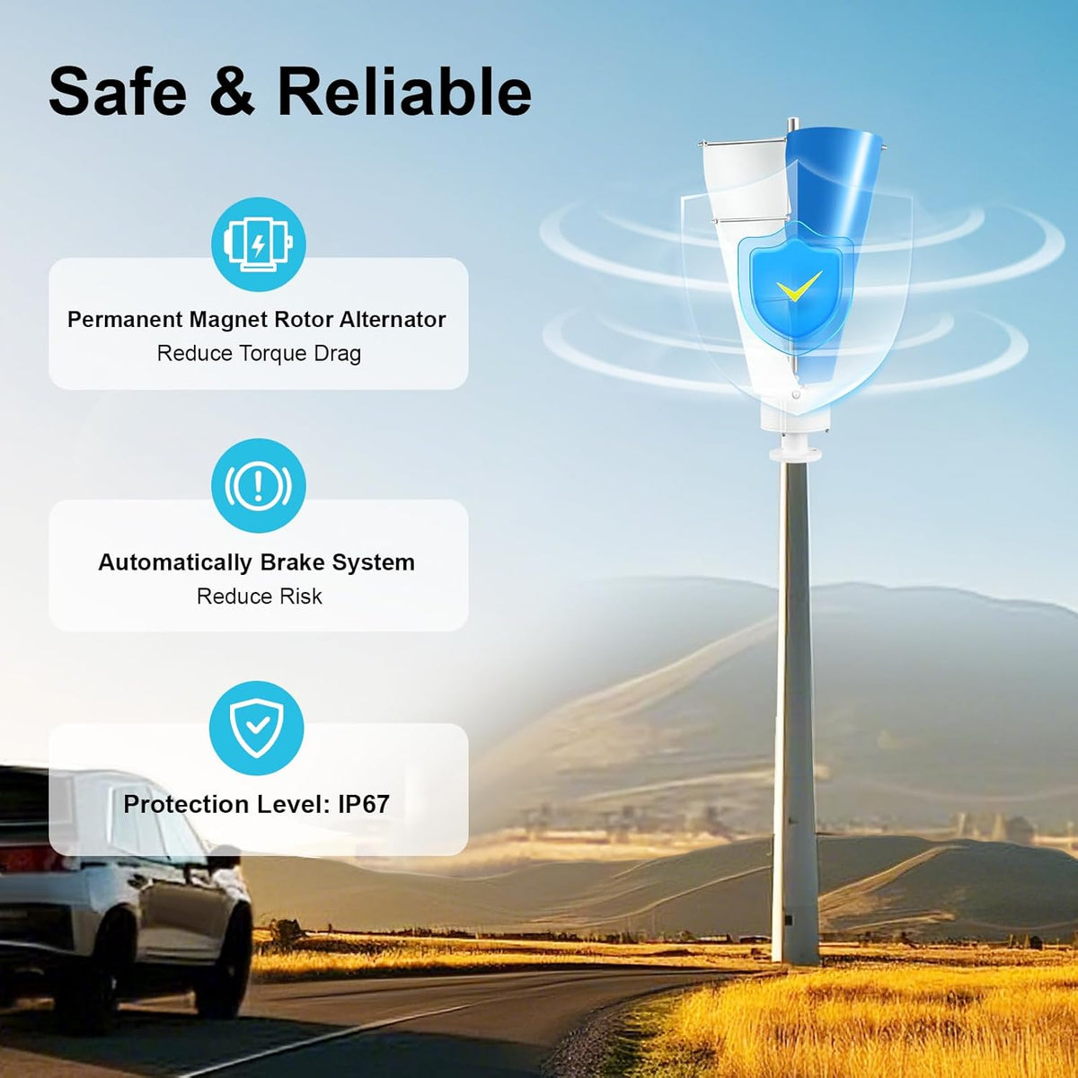 OUKANING Vertical Wind Turbine Complete Set with Control Unit Spiral Design 100W 12V 24V Wind Generator Vertical Permanent Magnet Rotor Generator (12V, White & Blue) - QUORE
