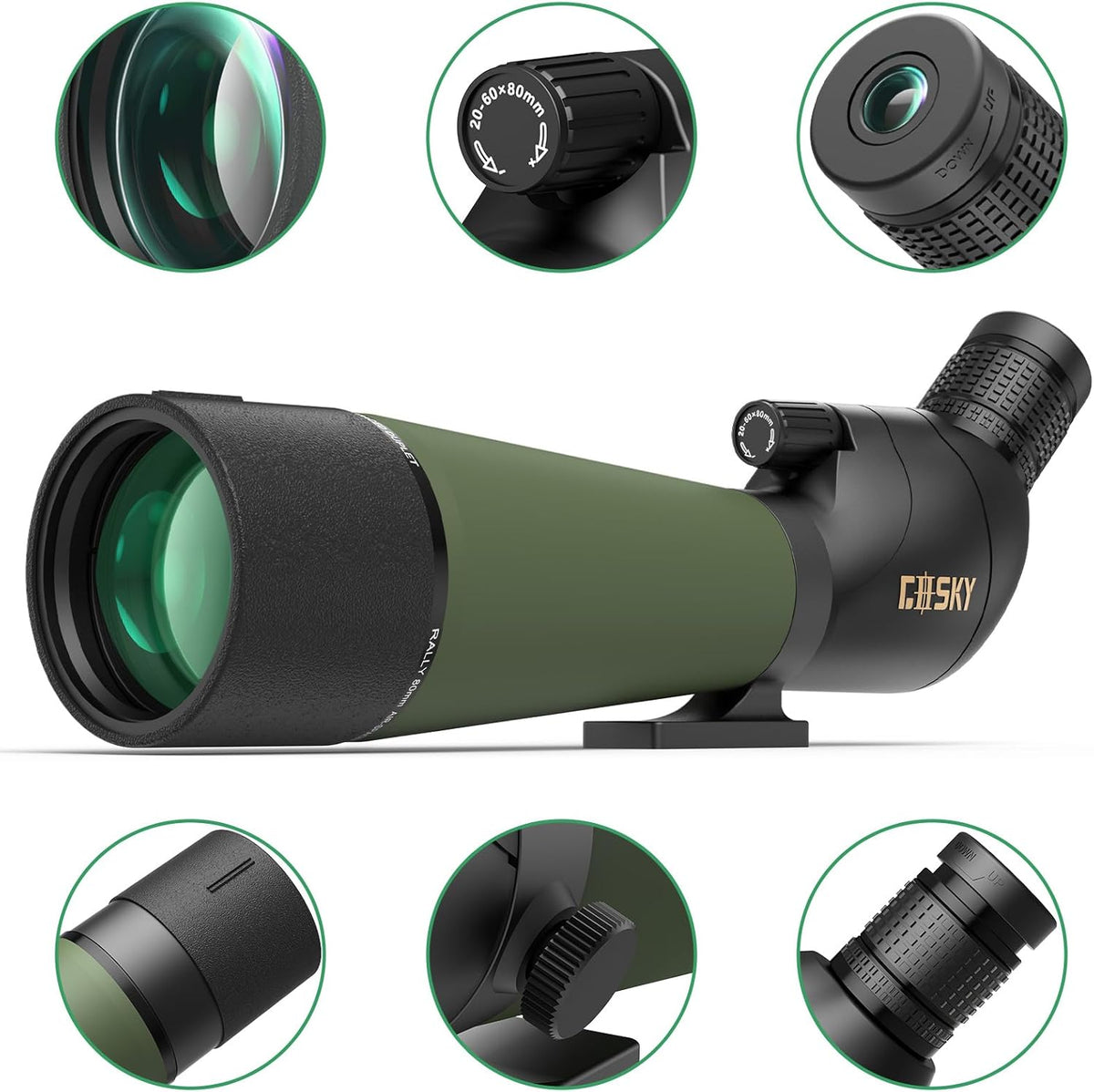 Gosky Bijgewerkt 20-60x80 spotting scope met statief en draagtas en smartphone-adapter - BAK4 schuine telescoop - waterdichte scope voor schieten, jacht, vogelobservatie, natuurlandschap