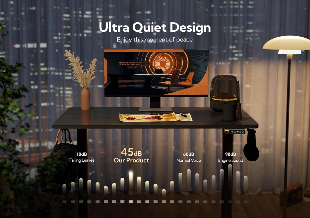 Claiks Electric Standing Desk, Height Adjustable Standing Desk, 140x60cm Sit-Stand Home Office Desk with Split Board, Black Frame/Black Top, P1.01.001 - QUORE