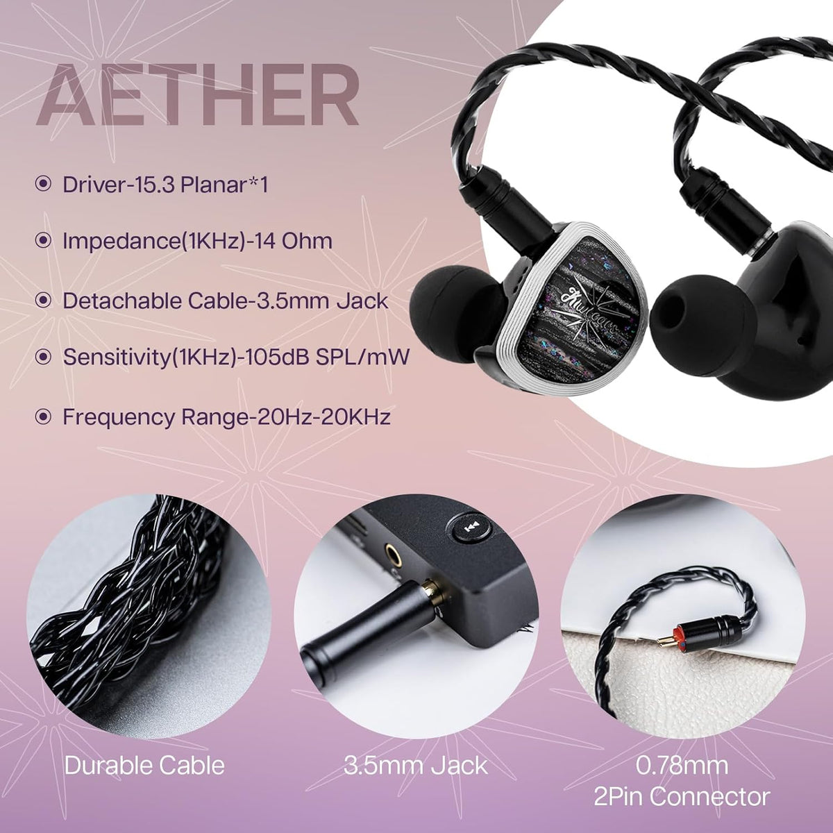 In-Ear Monitor – IEM Hoofdtelefoon – Bedrade In-Ear Hoofdtelefoon – HiFi Bedrade Oordopjes – Gaming Oordopjes – Grote 15,3 Mm Planaire Driver – Afneembare 2-Pins Kabel