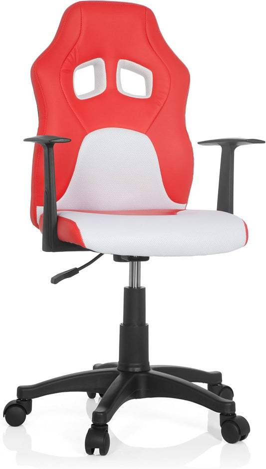hjh OFFICE 670760 kinder- en jeugddraaistoel Ten Game AL kunstleer rood/wit kinderstoel draaistoel met armleuning, meegroeiend