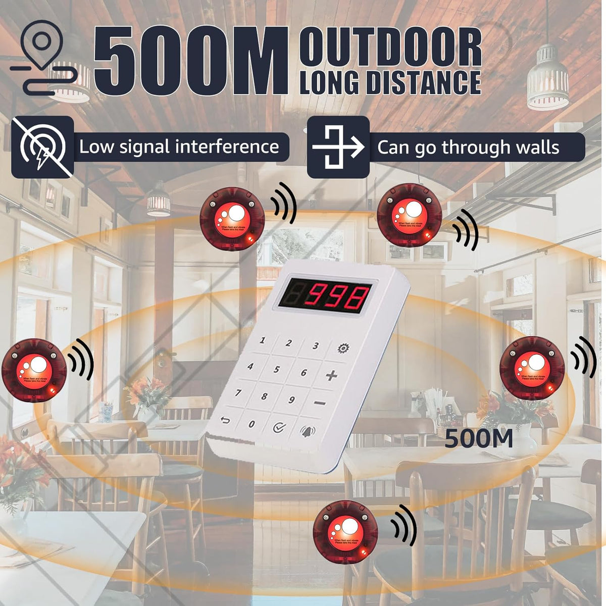 Retekess TD158 Pager System, Mini Call System Pager, Outdoor 500M, LED Ear Display, 4 Call Modes(1 Keyboard Transmitter + 20 Pagers) - QUORE