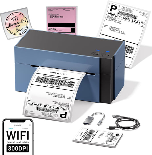 Phomemo WiFi Verzendlabelprinter 4x6, 344WF WiFi Thermische Labelprinter voor Kleine Ondernemingen, Postlabel Maker, Compatibel met eBay, Etsy, Shopify, Amazon, Royal Mail, FedEx, USPS