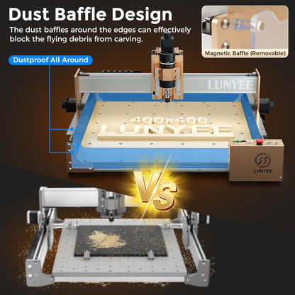 LUNYEE 4040 PRO 3-assige CNC-freesmachine met kogelschroef en stofdichte X/Y-as, GRBL-besturing, werkbereik 39 x 40 x 8 cm, voor hout