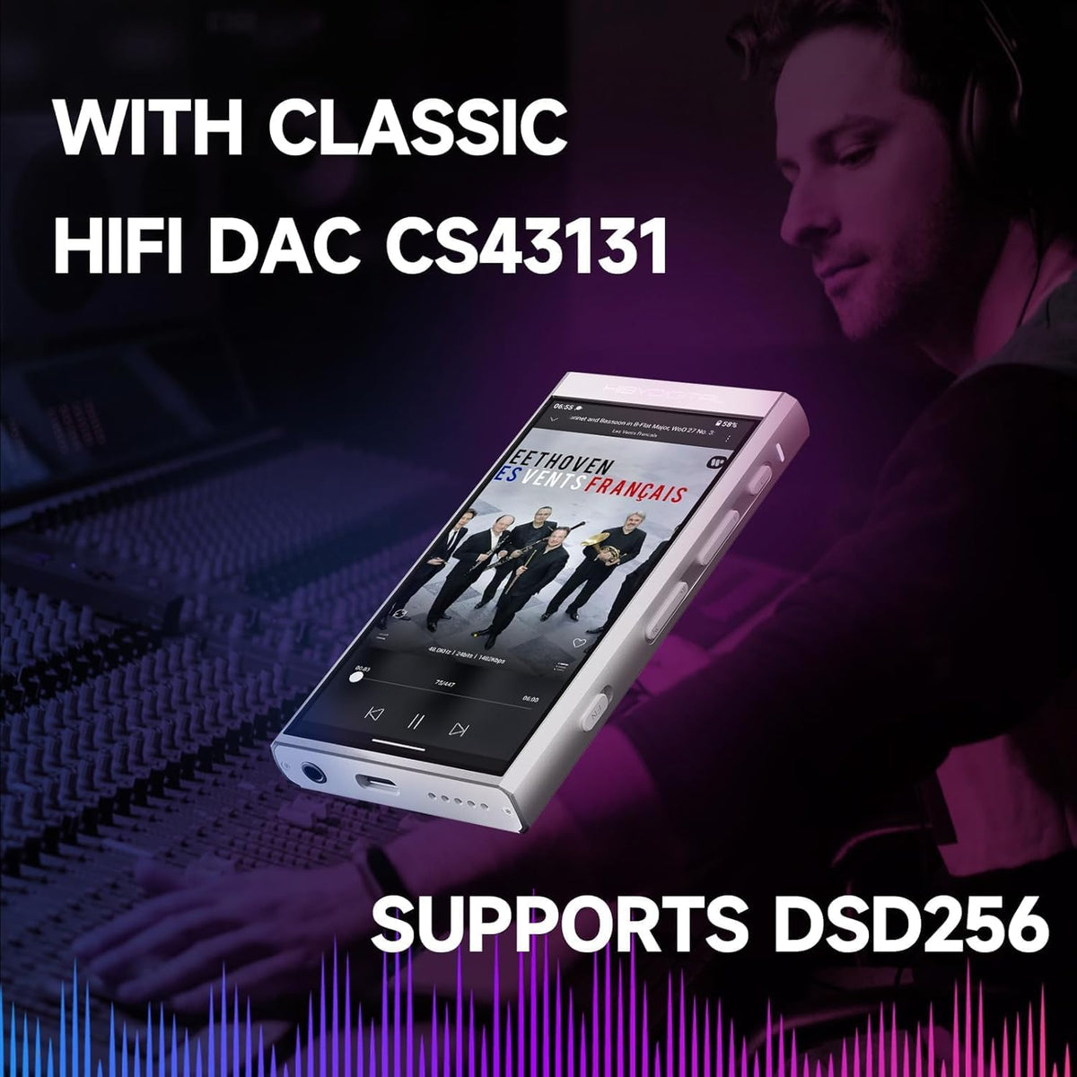 HiBy Digital M300 MP3-speler Android Bluetooth WiFi Streaming Player Snapdragon 665 HiFi Audio PCM/DSD FM-radio Touchscreen 128 GB + 2 TB uitbreidbaar
