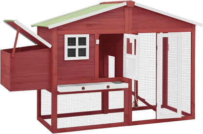 LAPOOH Chicken Coop with Nesting Box Red and White Solid Pine Wood, Chicken Coop, Chicken Coop, Chicken Cage, Poultry House, Animal Outdoor Pens & Coops-170867