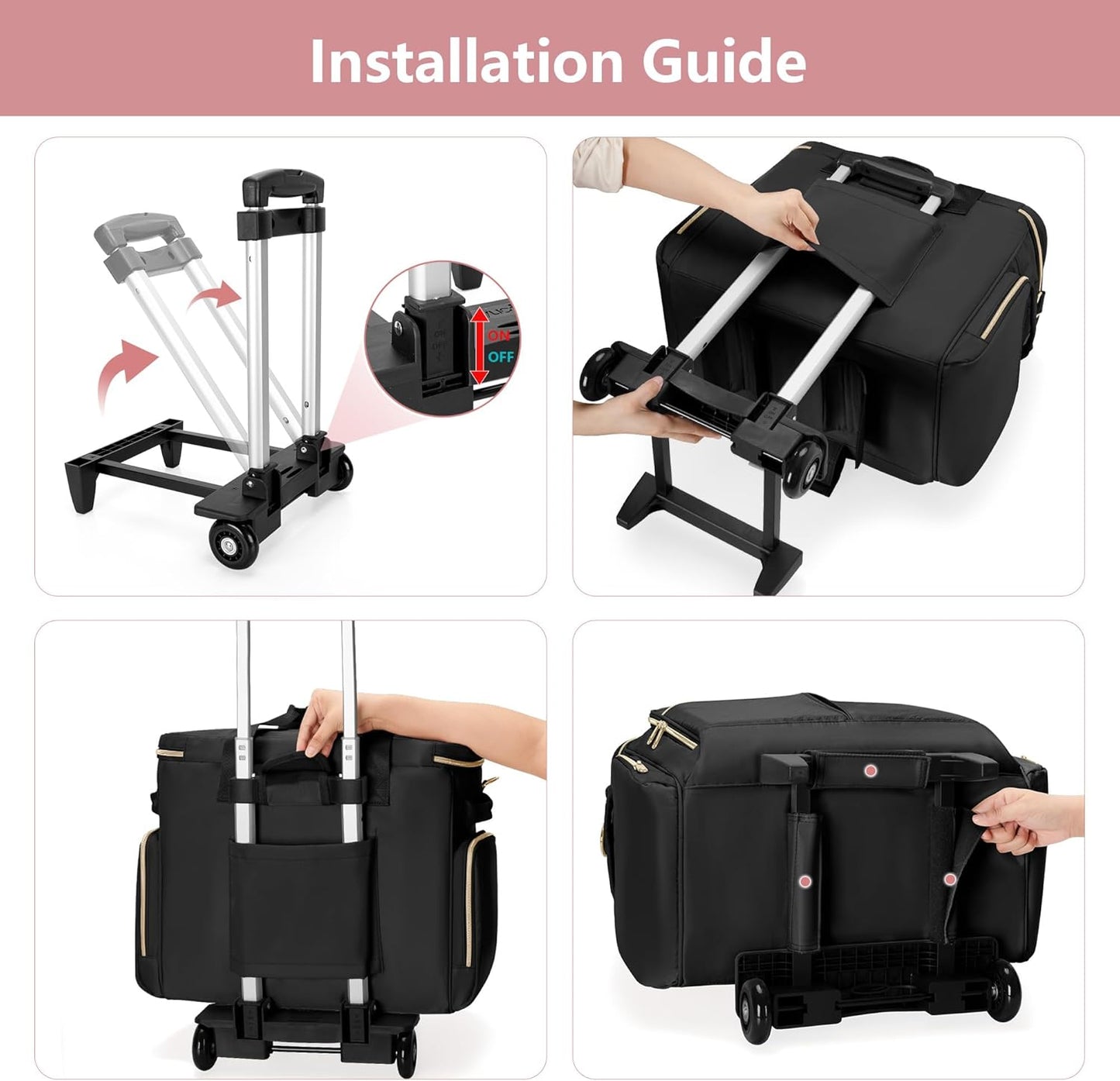 Rolling Teacher Bag with Wheels, Docententas met Afneembare Trolley, Docententas op wielen past voor 15. 6” Laptop en Docentenbenodigdheden, Zwart (Patent Design)
