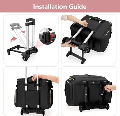 Rolling Teacher Bag with Wheels, Docententas met Afneembare Trolley, Docententas op wielen past voor 15. 6” Laptop en Docentenbenodigdheden, Zwart (Patent Design)