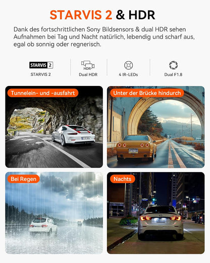 VANTRUE N2X 2,7K+1080P dashcam auto-interieur, STARVIS 2 Dual HDR nachtzicht dashcam, 2,5K/60FPS voorkant, GPS, WiFi, app en stembediening, 2″ 323° dashcam 24/7 parkeermodus, G Sensor, maximaal .512G