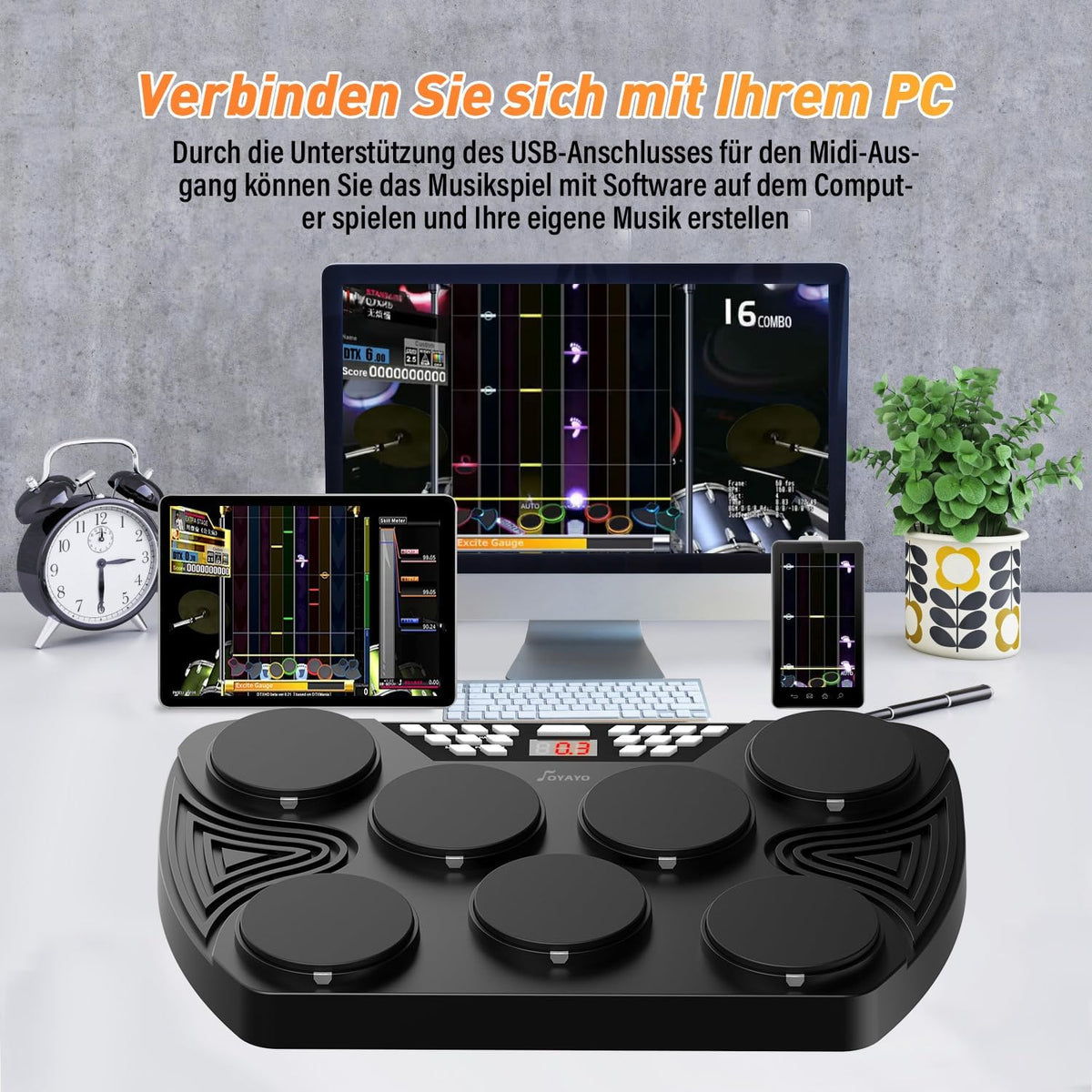 Elektronisch Drumstel – Elektronische Drumkit – Digitale Trommelset – Oprolbaar Drumpad – 7 Drumpads En 2 Pedalen, LCD-Display Met Ingebouwde Luidsprekers