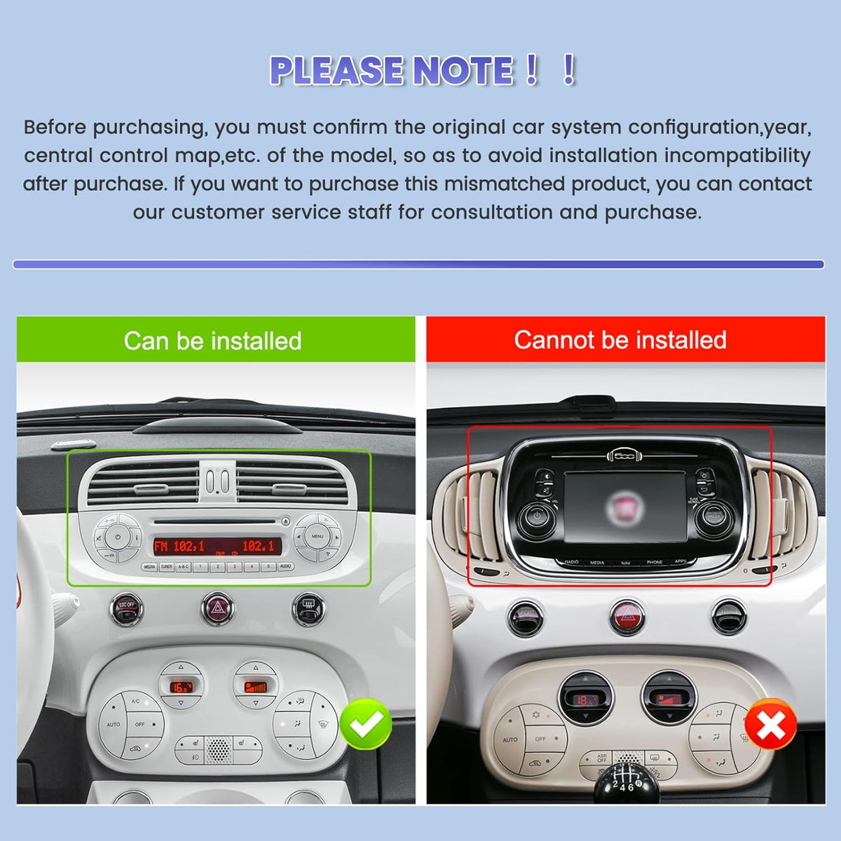 8 Noyau/4G+64G/DSP Autoradio Android pour Fiat 500 2007-2015 Blanc avec CarPlay Android Auto Sans Fil, 7" écran Tactile avec BT GPS WiFi RDS FM USB 59UI+Caméra de Recul+MIC