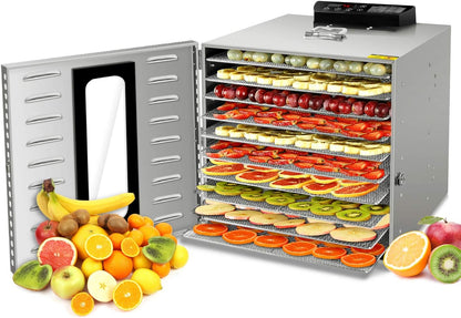 Kwasyo Voedseldroger, BPA-vrij, 30 ~ 90 ℃ temperatuurinstelling, max. 24 uur, fruitdroger met gratis receptenboek, droogautomaat voor fruit, groenten, vlees en chili-1000W