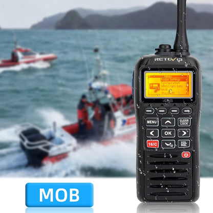 Retevis RM40 Marine radio, IP67 waterdicht, met DSC, GPS, draagbare zwevende radio, VHF Marine transceiver voor redding, kustwacht (zwart, 1 stuk)