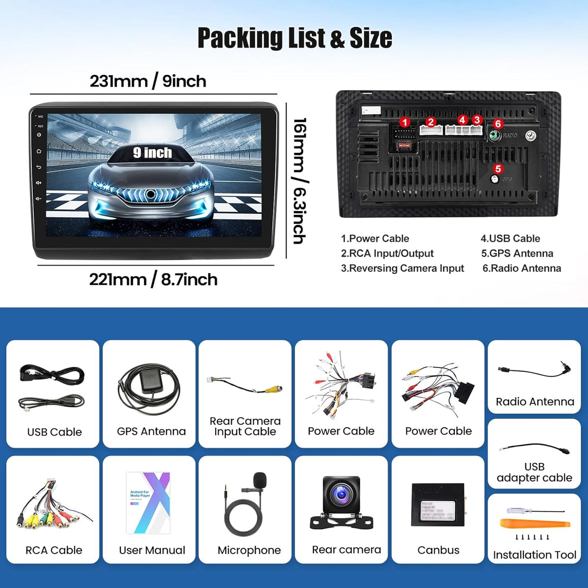 OiLiehu 2G + 64G Android 15 autoradio 2Din CarPlay Android Auto voor Ducato 2010/Citroen Jumper/Peugeot Boxer Autoradio met scherm 9 inch met Bluetooth/SWC/FM RDS/WiFi/GPS/achteruitrijcamera/EQ
