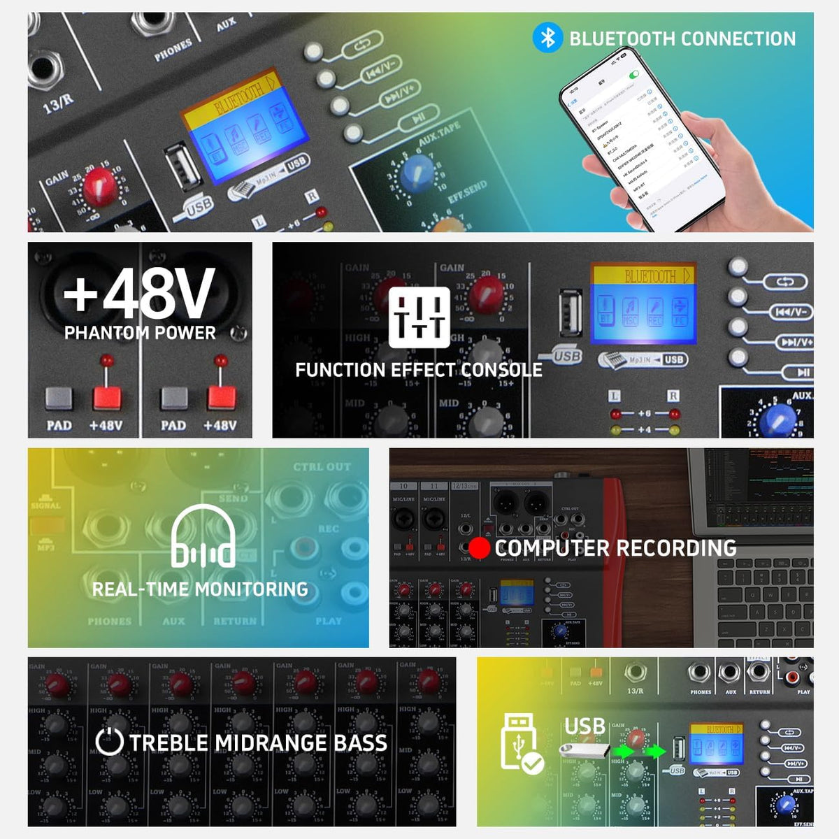 Studio Live mengpaneel, 12 kanalen, DJ, professioneel stereogeluid, mengconsole, bluetooth, USB-opname, computer, afspelen, fantoomvoeding, USB, digitale audio-mixer, versterker