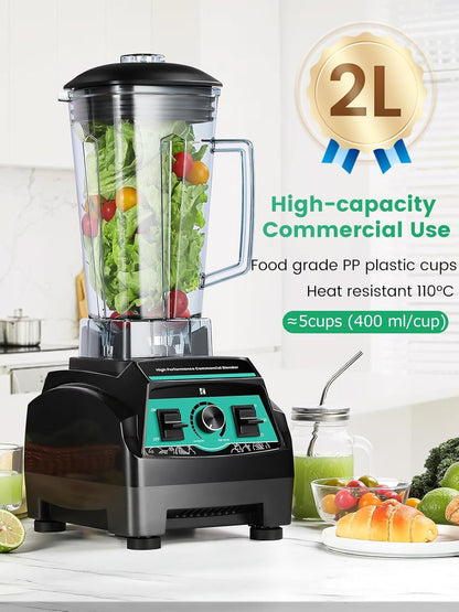 Huanyu Commerciële jug mixer, 2200 W, hoog vermogen, multifunctionele mixer in een citruspers, versnipperen van ijs, fruit, groentesap, babyvoeding, commerciële smoothiemixer