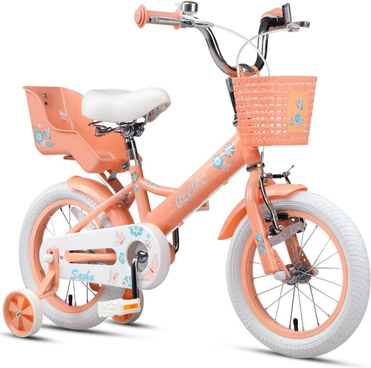 Glerc Kinderfiets voor meisjes, 30,5 - 50,8 cm (12-20 inch), voor kinderen van 2, 3, 4, 5, 6, 7, 8, 9, 10, 11, 12, 13 jaar, kinderfiets met poppenzitje, mand, steunwielen en houder, meerkleurig