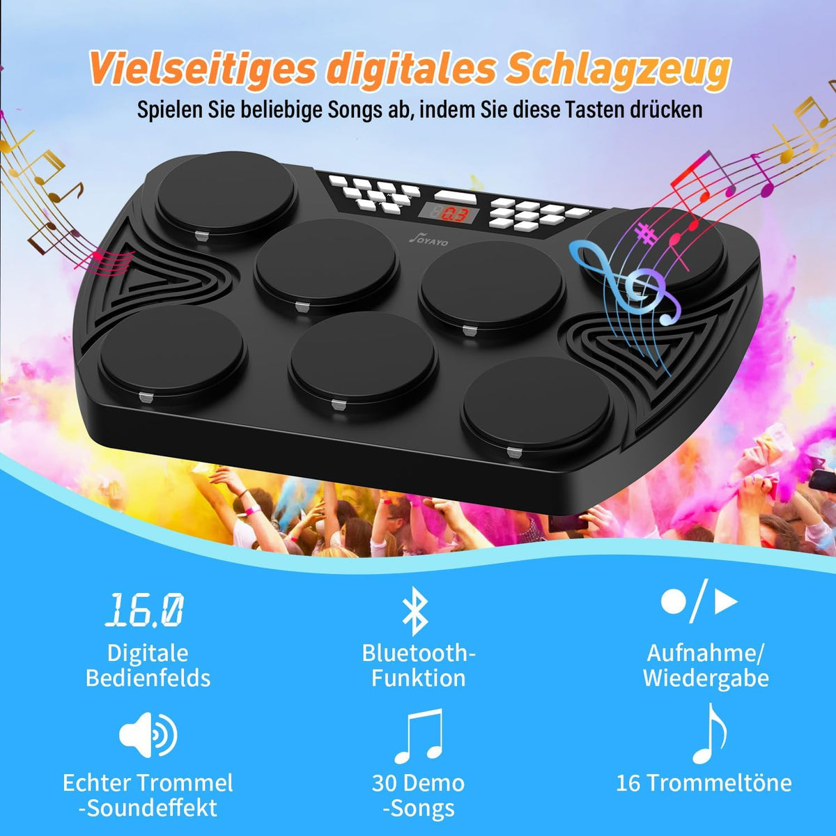 Elektronisch Drumstel – Elektronische Drumkit – Digitale Trommelset – Oprolbaar Drumpad – 7 Drumpads En 2 Pedalen, LCD-Display Met Ingebouwde Luidsprekers