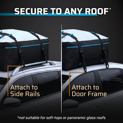 Car Rooftop Cargo Carrier Bag XL: 6 Koffer Universele Auto Top Carrier Zonder Dakdrager - Auto Topper Bagagedrager Waterdicht - Auto Daktas - Bagagerek SUV -6 Haken, Mat, Opslag Dak Cargo Bag