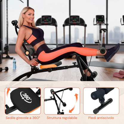 Wintem Multifunctionele 22-in-1 bank voor training thuis, met kantelbare rugleuning, draaibare zitting, elastische verlengstukken en opvouwbare structuur, ruimtebesparend