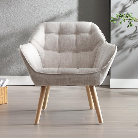 chairus Upholstered Tub Chairs Linen Single Sofa Accent Chair for Living Room Modern Recliner Cocktail Chair with Wooden Legs (Beige-1)