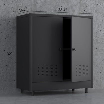 Metalen opbergkast met 2 deuren en verstelbare plank, stalen accent dressoir buffetkast voor thuis, kantoor, garage, entree, woonkamer, keukenkast en eetkamer (zwart) - QUORE