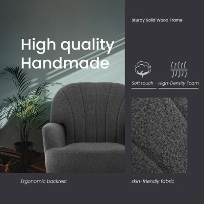 IWMH Accent Chair for Living Room, Teddy Fabric Armchair, Single Sofa Chair with Armrests, Metal Legs, Corner Chair for Bedroom Reading (Teddy Grey) - QUORE