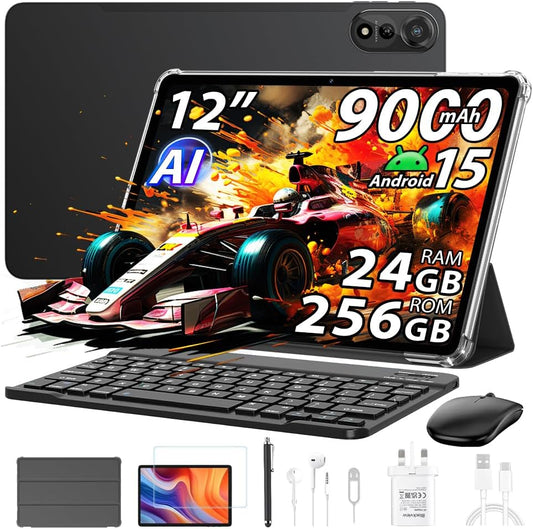 Blackview Mega 2 12 inch tablet Android 15, 24 GB + 256 GB/2 TB, 2 luidsprekers, Widevine L1, 2.4K FHD+, 9000 mAh, 5G WiFi 4G LTE Tablet PC Mode, OTG, bescherming + intelligente pen + muis +