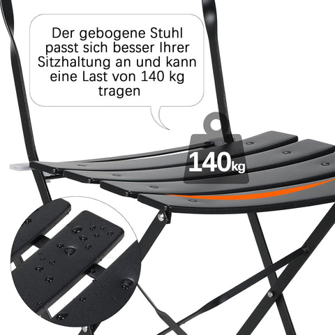 Tuinstoelen - Tuinmeubelen - 3-Delige - Tuin Eettafelstoelen - Inklapbaar Stoelen & Tafel - Bistroset - Moderne Stijl - Weerbestendig - Stabiel - Ruimtebesparend - Onderhoudsvriendelijk - 59.5 x 72 cm Tafel - 42 x 28.5 x 81 cm Stoel - Zwart
